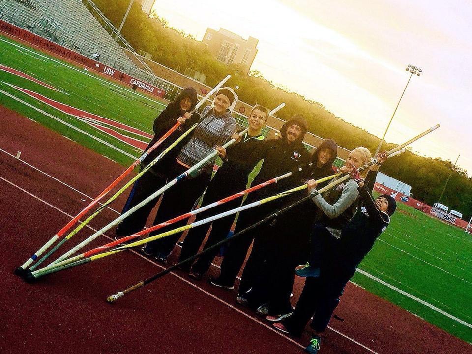 Isaiah Hudgens on his first day of pole vaulting with coach Blair Sohl at the University of the Incarnate Word, November 13, 2013